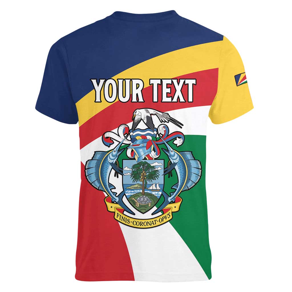 Personalized Seychelles Independence Day Women V-Neck T-Shirt Coat Of Arms Black Parrot