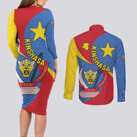 Congo-Kinshasa Couples Matching Long Sleeve Bodycon Dress and Long Sleeve Button Shirt 65th Anniversary Of Independence