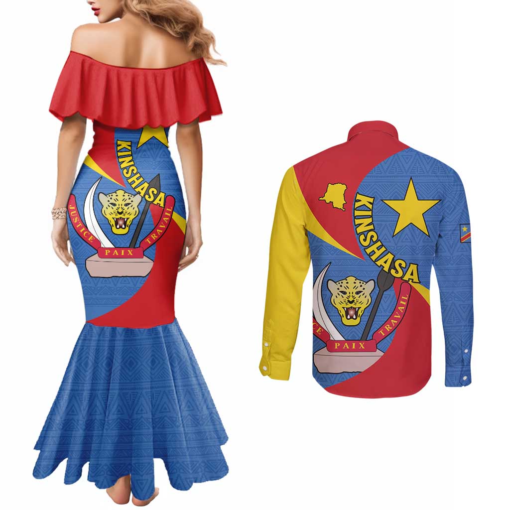 Congo-Kinshasa Couples Matching Mermaid Dress and Long Sleeve Button Shirt 65th Anniversary Of Independence