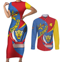 Congo-Kinshasa Couples Matching Short Sleeve Bodycon Dress and Long Sleeve Button Shirt 65th Anniversary Of Independence