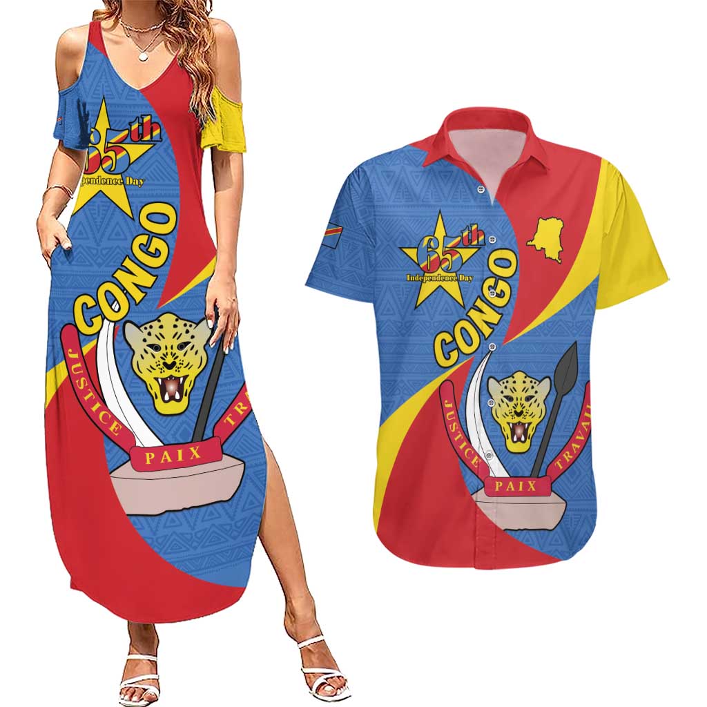 Congo-Kinshasa Couples Matching Summer Maxi Dress and Hawaiian Shirt 65th Anniversary Of Independence