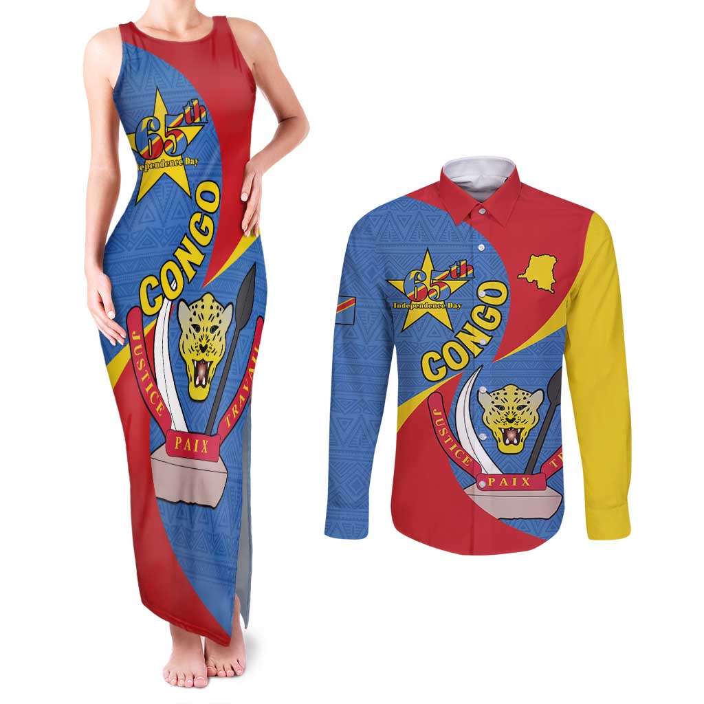 Congo-Kinshasa Couples Matching Tank Maxi Dress and Long Sleeve Button Shirt 65th Anniversary Of Independence