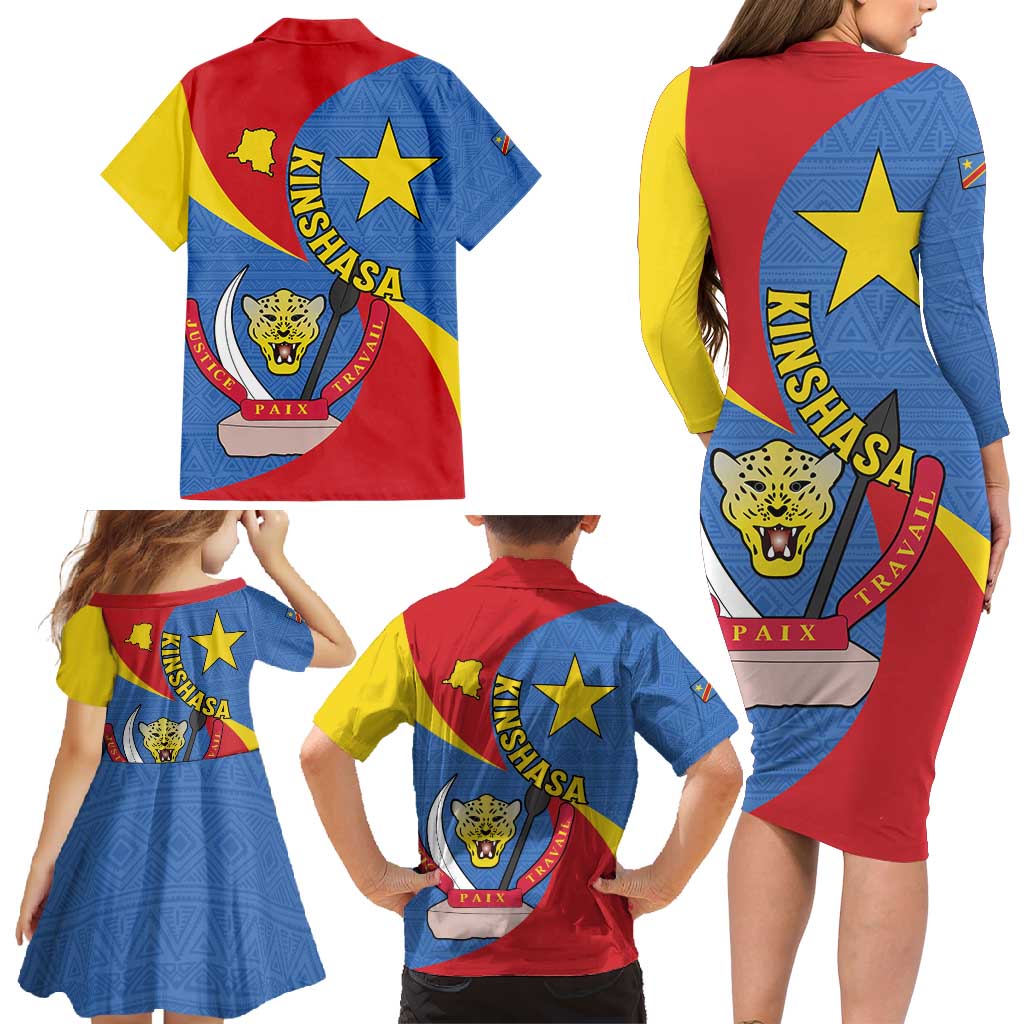 Congo-Kinshasa Family Matching Long Sleeve Bodycon Dress and Hawaiian Shirt 65th Anniversary Of Independence