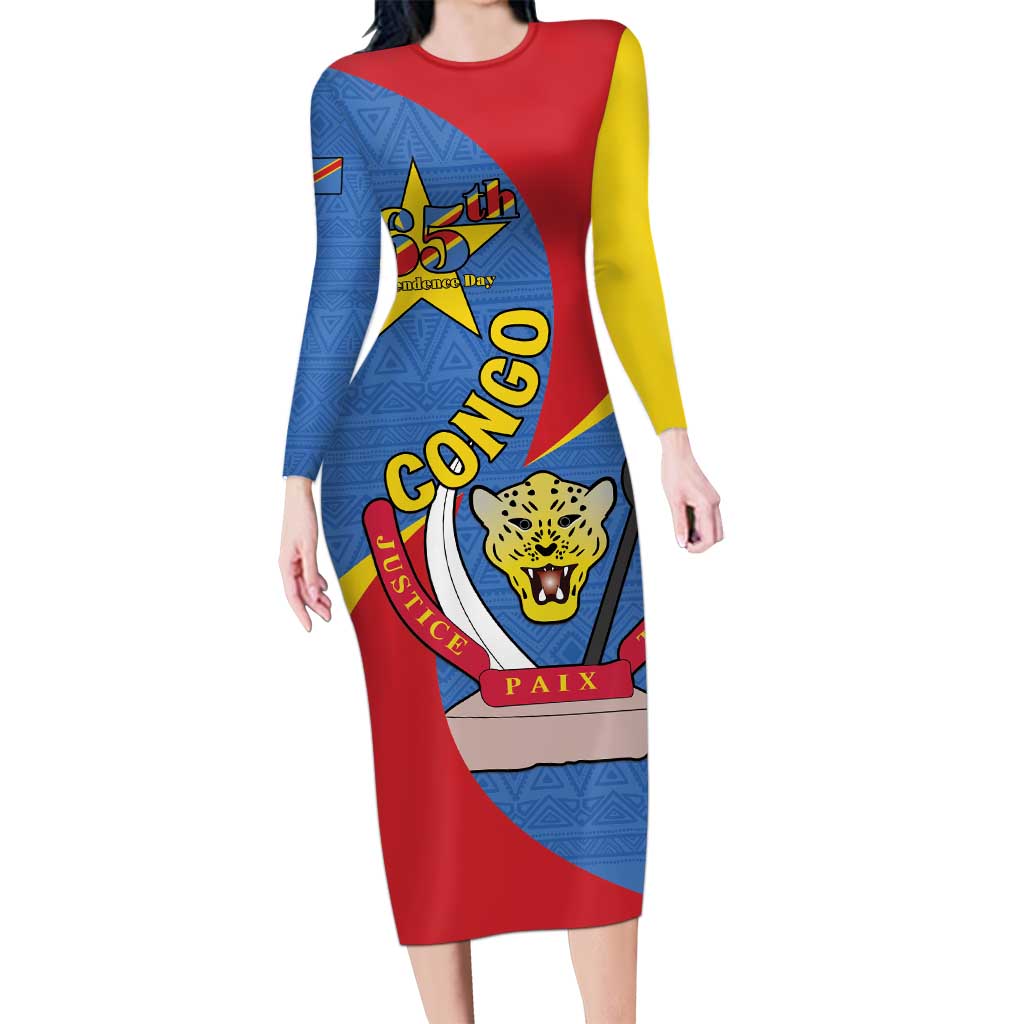 Congo-Kinshasa Family Matching Long Sleeve Bodycon Dress and Hawaiian Shirt 65th Anniversary Of Independence