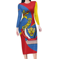 Congo-Kinshasa Family Matching Long Sleeve Bodycon Dress and Hawaiian Shirt 65th Anniversary Of Independence