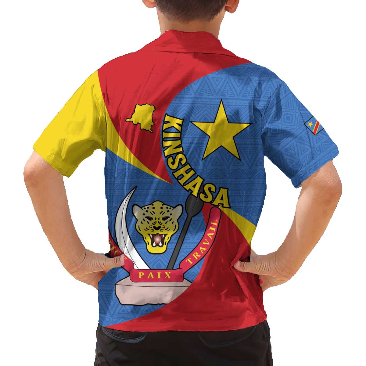 Congo-Kinshasa Family Matching Off The Shoulder Long Sleeve Dress and Hawaiian Shirt 65th Anniversary Of Independence