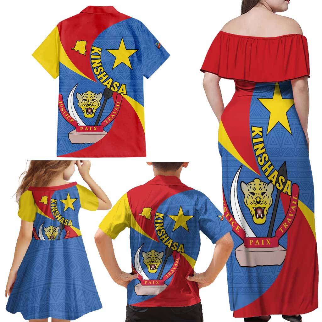 Congo-Kinshasa Family Matching Off Shoulder Maxi Dress and Hawaiian Shirt 65th Anniversary Of Independence