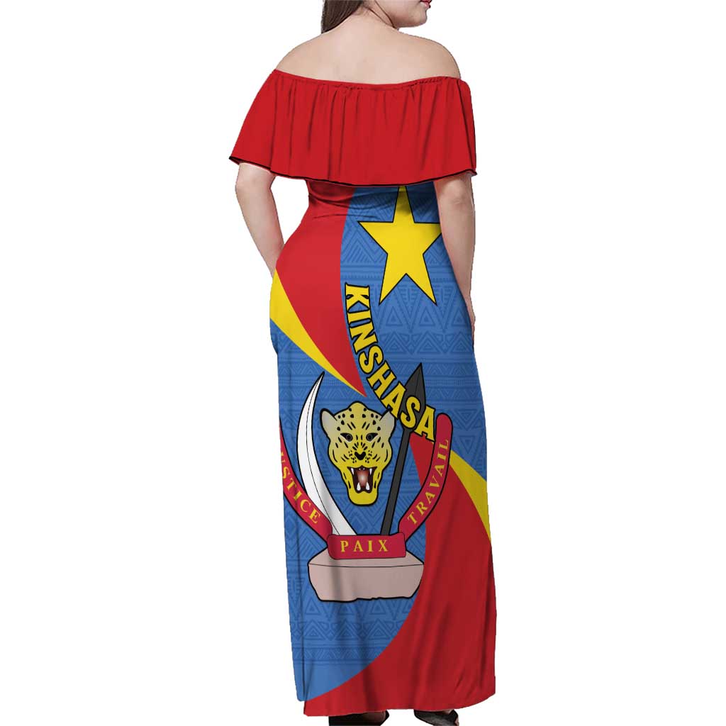 Congo-Kinshasa Family Matching Off Shoulder Maxi Dress and Hawaiian Shirt 65th Anniversary Of Independence