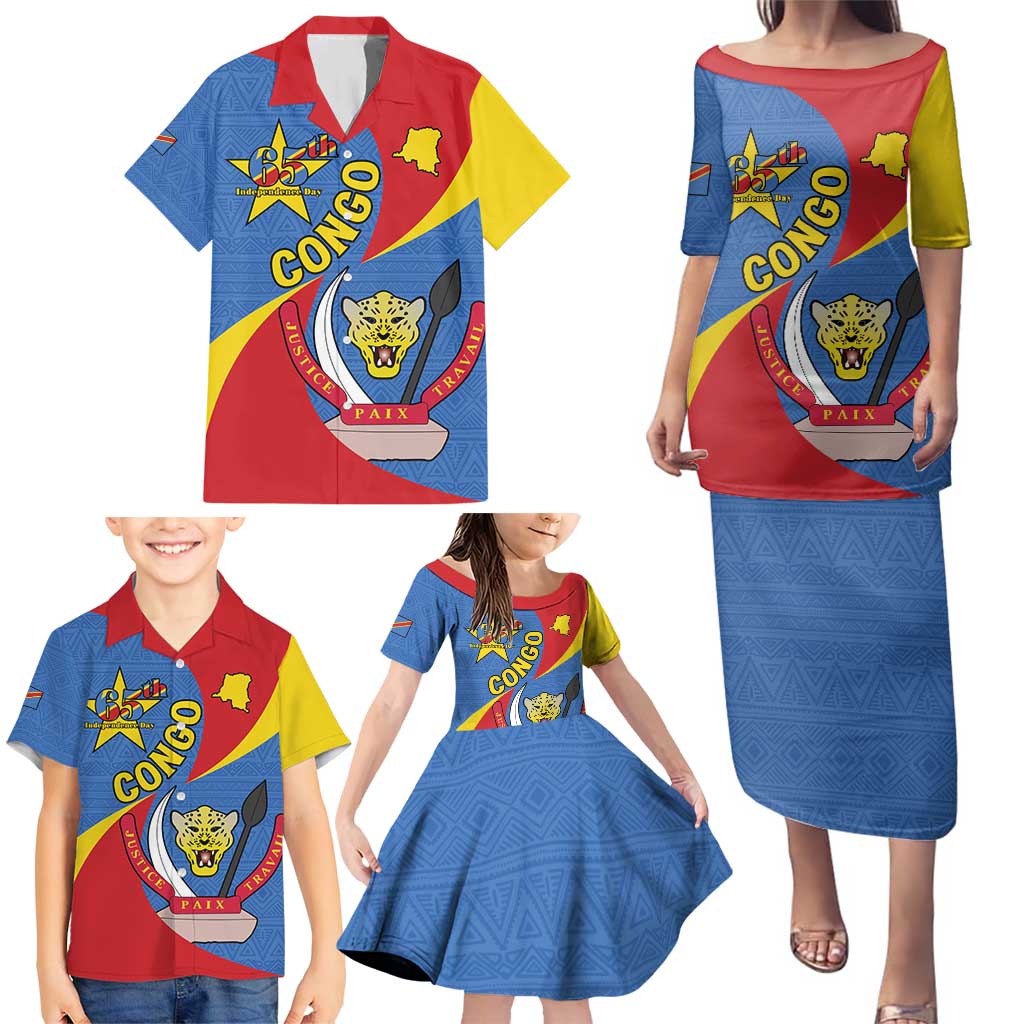 Congo-Kinshasa Family Matching Puletasi and Hawaiian Shirt 65th Anniversary Of Independence