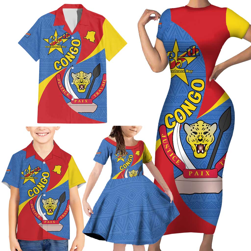 Congo-Kinshasa Family Matching Short Sleeve Bodycon Dress and Hawaiian Shirt 65th Anniversary Of Independence