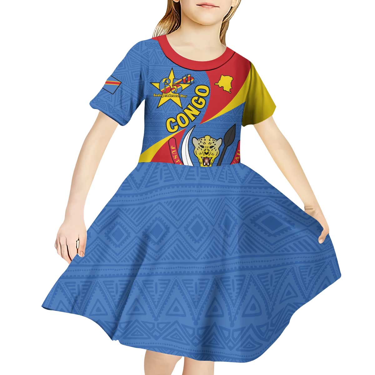 Congo-Kinshasa Kid Short Sleeve Dress 65th Anniversary Of Independence