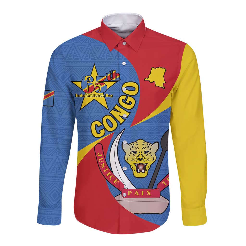 Congo-Kinshasa Long Sleeve Button Shirt 65th Anniversary Of Independence