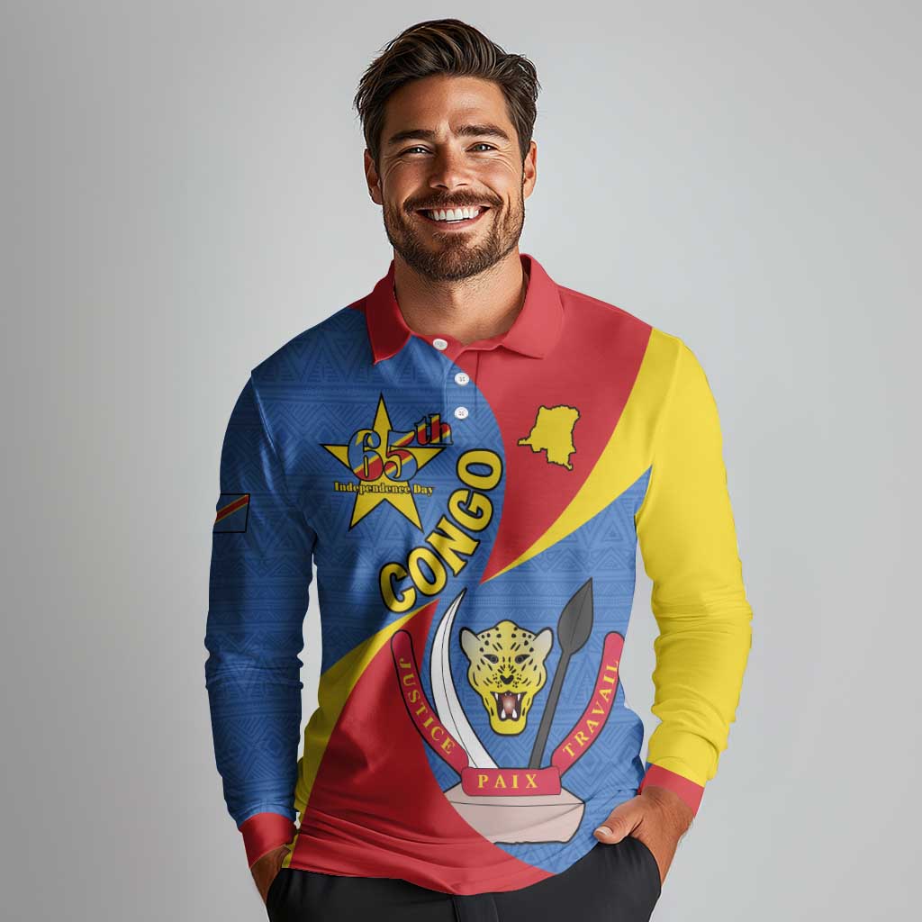 Congo-Kinshasa Long Sleeve Polo Shirt 65th Anniversary Of Independence