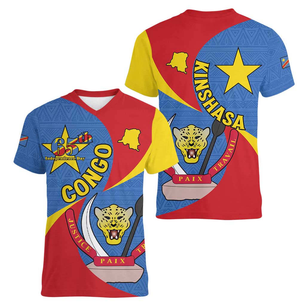 Congo-Kinshasa Women V-Neck T-Shirt 65th Anniversary Of Independence