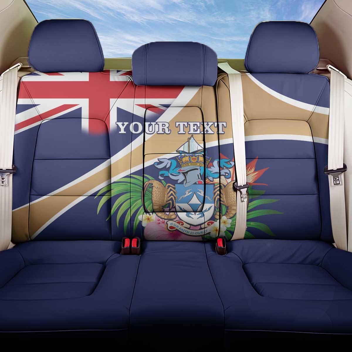 Personalized Tristan da Cunha Back Car Seat Cover Coat Of Arms - Flag Style