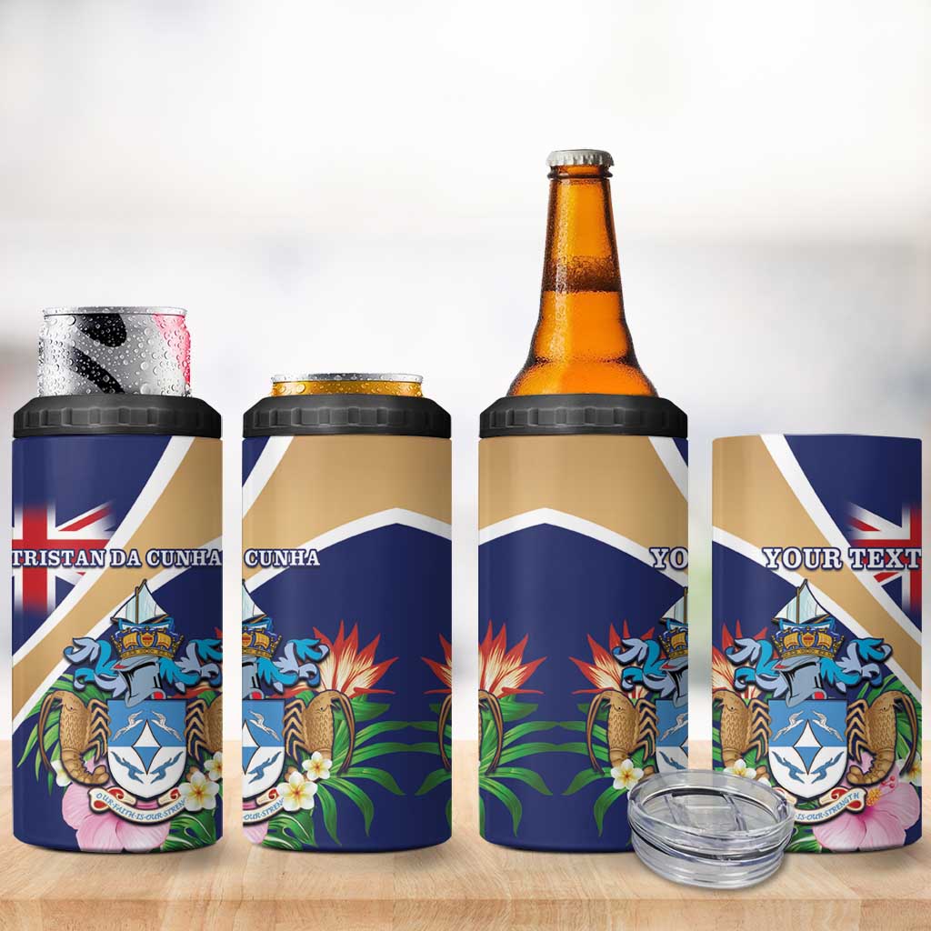 Personalized Tristan da Cunha 4 in 1 Can Cooler Tumbler Coat Of Arms - Flag Style
