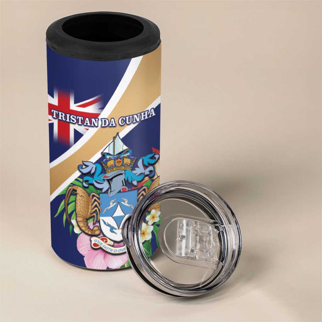 Personalized Tristan da Cunha 4 in 1 Can Cooler Tumbler Coat Of Arms - Flag Style