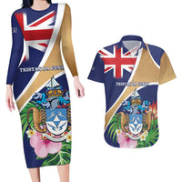 Personalized Tristan da Cunha Couples Matching Long Sleeve Bodycon Dress and Hawaiian Shirt Coat Of Arms - Flag Style