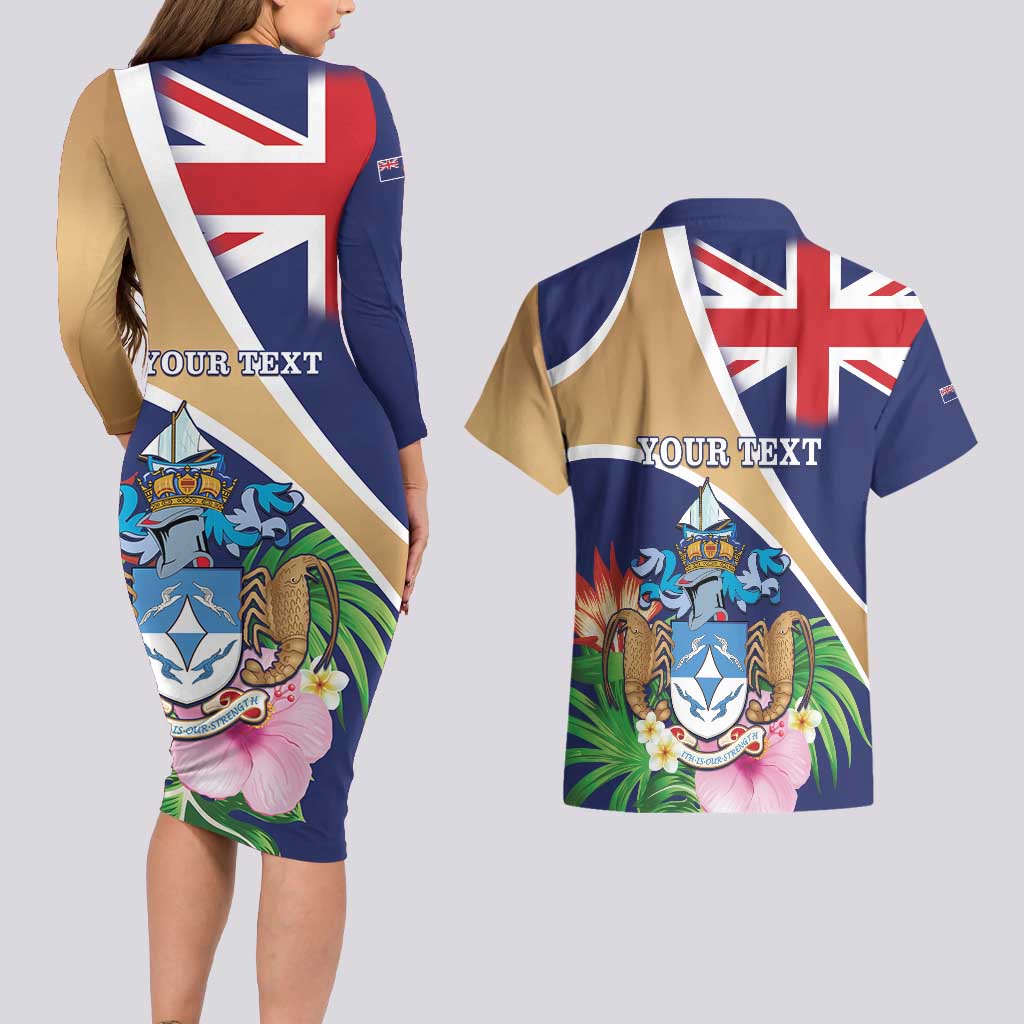 Personalized Tristan da Cunha Couples Matching Long Sleeve Bodycon Dress and Hawaiian Shirt Coat Of Arms - Flag Style