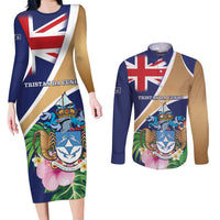 Personalized Tristan da Cunha Couples Matching Long Sleeve Bodycon Dress and Long Sleeve Button Shirt Coat Of Arms - Flag Style