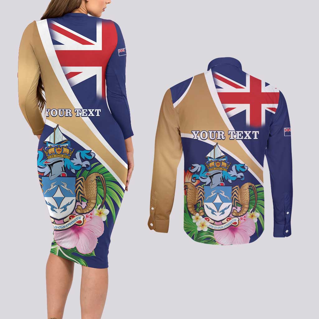 Personalized Tristan da Cunha Couples Matching Long Sleeve Bodycon Dress and Long Sleeve Button Shirt Coat Of Arms - Flag Style