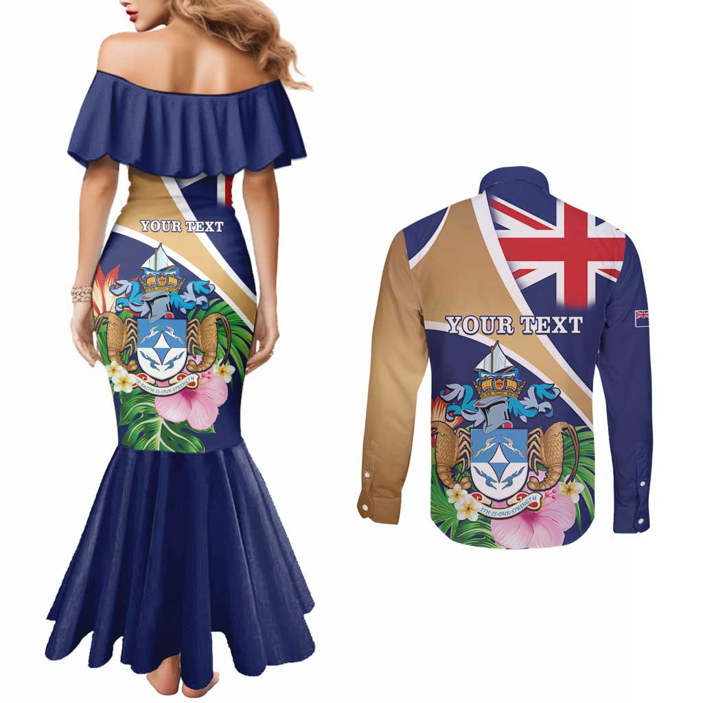 Personalized Tristan da Cunha Couples Matching Mermaid Dress and Long Sleeve Button Shirt Coat Of Arms - Flag Style