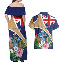 Personalized Tristan da Cunha Couples Matching Off Shoulder Maxi Dress and Hawaiian Shirt Coat Of Arms - Flag Style