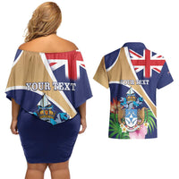 Personalized Tristan da Cunha Couples Matching Off Shoulder Short Dress and Hawaiian Shirt Coat Of Arms - Flag Style