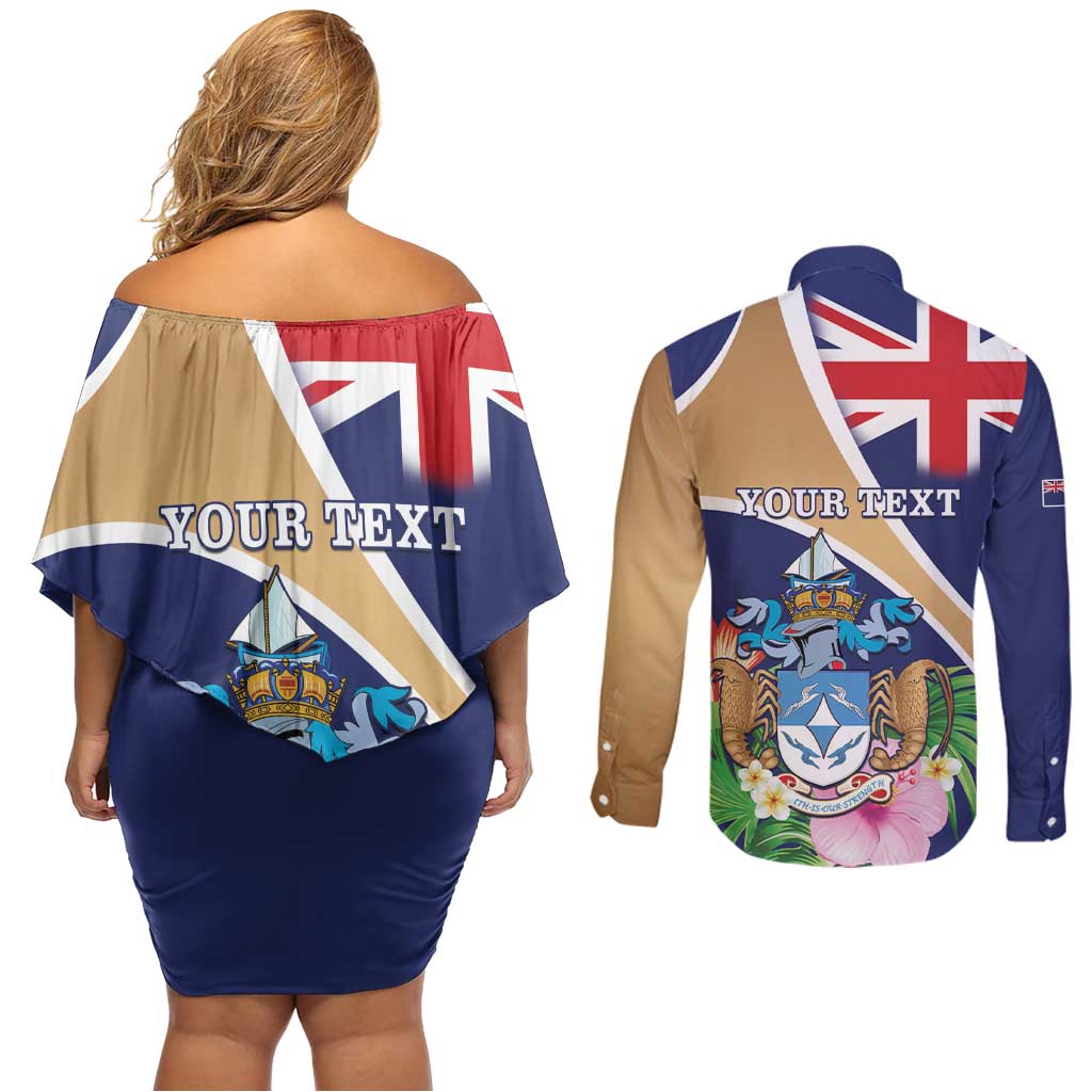 Personalized Tristan da Cunha Couples Matching Off Shoulder Short Dress and Long Sleeve Button Shirt Coat Of Arms - Flag Style