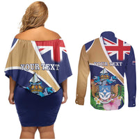 Personalized Tristan da Cunha Couples Matching Off Shoulder Short Dress and Long Sleeve Button Shirt Coat Of Arms - Flag Style