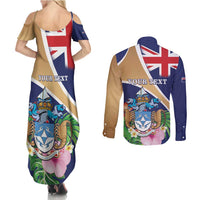 Personalized Tristan da Cunha Couples Matching Summer Maxi Dress and Long Sleeve Button Shirt Coat Of Arms - Flag Style