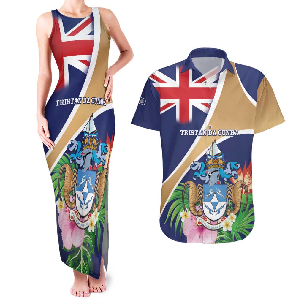 Personalized Tristan da Cunha Couples Matching Tank Maxi Dress and Hawaiian Shirt Coat Of Arms - Flag Style