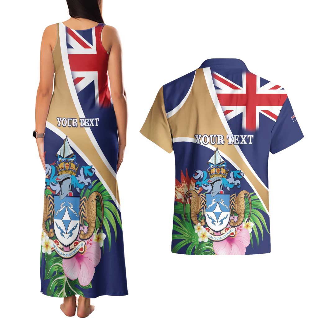 Personalized Tristan da Cunha Couples Matching Tank Maxi Dress and Hawaiian Shirt Coat Of Arms - Flag Style