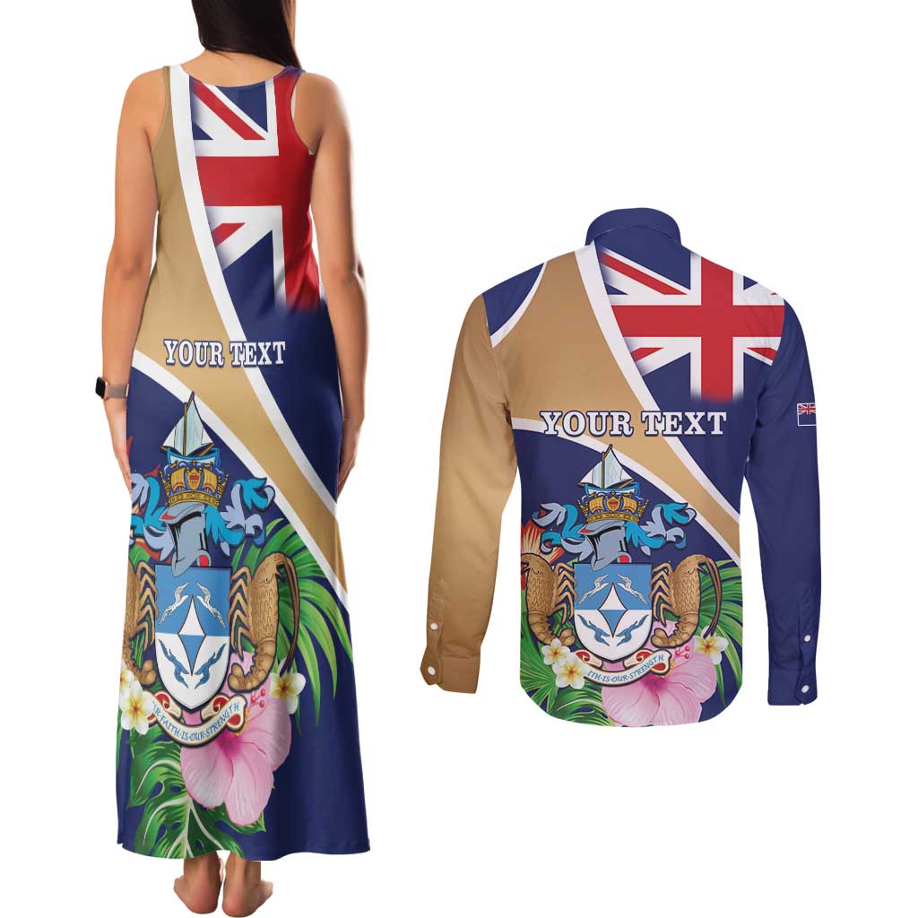 Personalized Tristan da Cunha Couples Matching Tank Maxi Dress and Long Sleeve Button Shirt Coat Of Arms - Flag Style