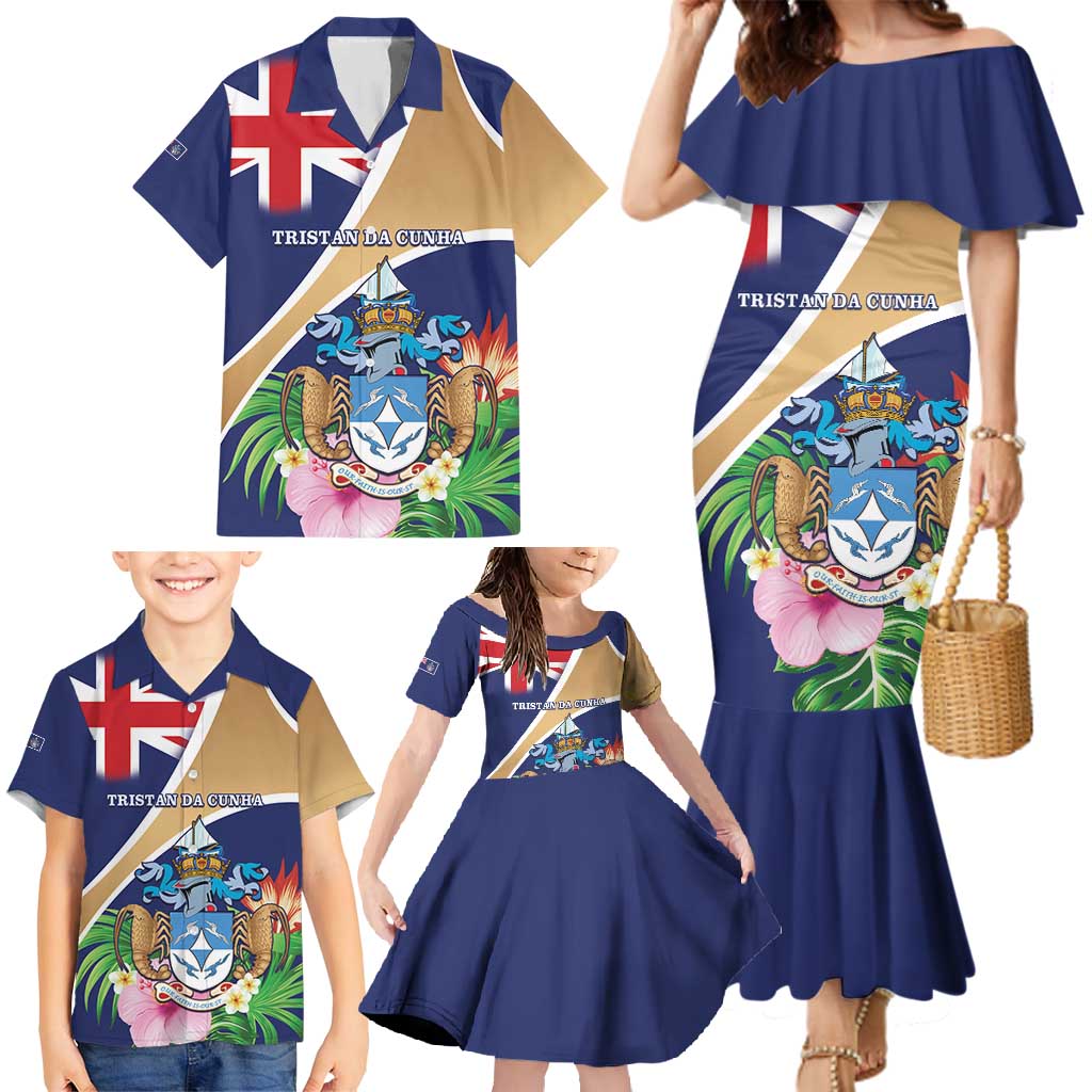 Personalized Tristan da Cunha Family Matching Mermaid Dress and Hawaiian Shirt Coat Of Arms - Flag Style