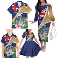 Personalized Tristan da Cunha Family Matching Off The Shoulder Long Sleeve Dress and Hawaiian Shirt Coat Of Arms - Flag Style
