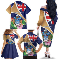Personalized Tristan da Cunha Family Matching Off The Shoulder Long Sleeve Dress and Hawaiian Shirt Coat Of Arms - Flag Style