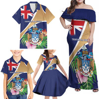 Personalized Tristan da Cunha Family Matching Off Shoulder Maxi Dress and Hawaiian Shirt Coat Of Arms - Flag Style
