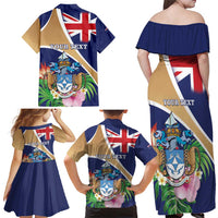 Personalized Tristan da Cunha Family Matching Off Shoulder Maxi Dress and Hawaiian Shirt Coat Of Arms - Flag Style