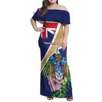 Personalized Tristan da Cunha Family Matching Off Shoulder Maxi Dress and Hawaiian Shirt Coat Of Arms - Flag Style