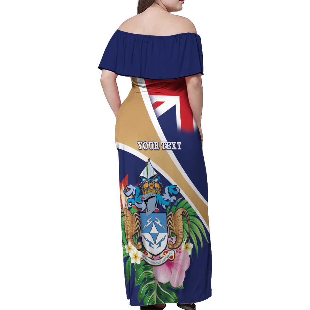 Personalized Tristan da Cunha Family Matching Off Shoulder Maxi Dress and Hawaiian Shirt Coat Of Arms - Flag Style