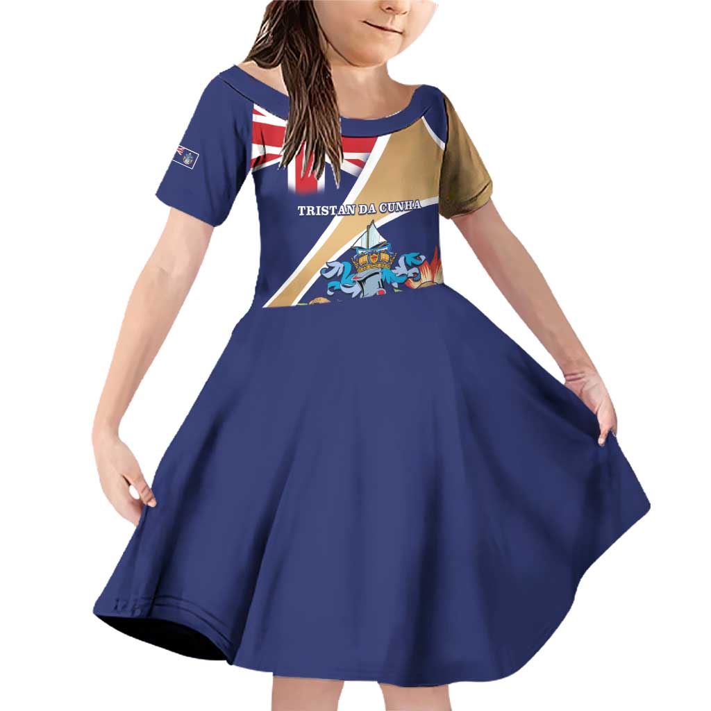 Personalized Tristan da Cunha Family Matching Off Shoulder Short Dress and Hawaiian Shirt Coat Of Arms - Flag Style