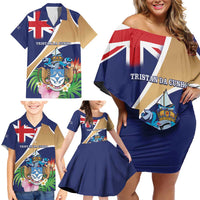 Personalized Tristan da Cunha Family Matching Off Shoulder Short Dress and Hawaiian Shirt Coat Of Arms - Flag Style