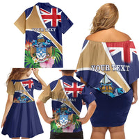 Personalized Tristan da Cunha Family Matching Off Shoulder Short Dress and Hawaiian Shirt Coat Of Arms - Flag Style
