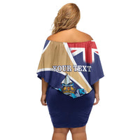 Personalized Tristan da Cunha Family Matching Off Shoulder Short Dress and Hawaiian Shirt Coat Of Arms - Flag Style