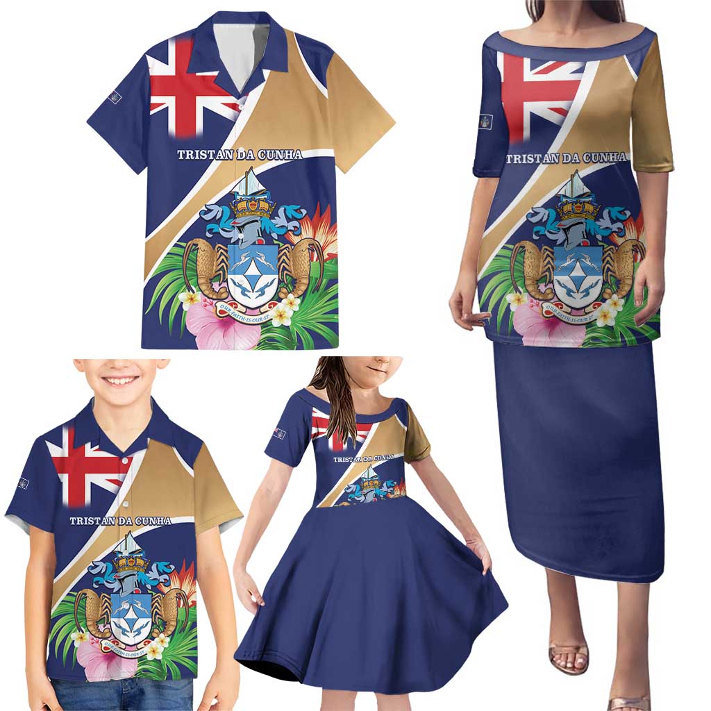 Personalized Tristan da Cunha Family Matching Puletasi and Hawaiian Shirt Coat Of Arms - Flag Style