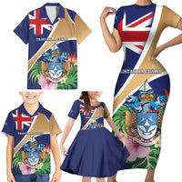 Personalized Tristan da Cunha Family Matching Short Sleeve Bodycon Dress and Hawaiian Shirt Coat Of Arms - Flag Style