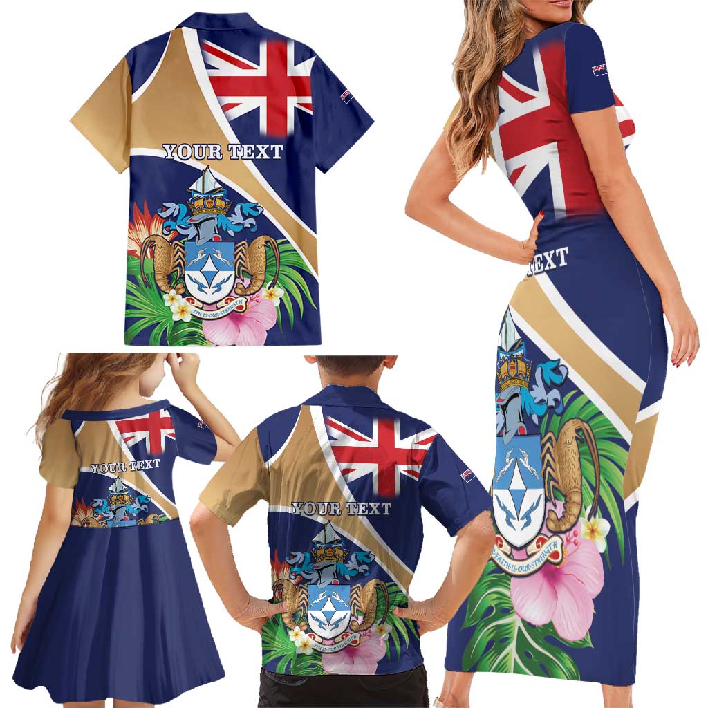 Personalized Tristan da Cunha Family Matching Short Sleeve Bodycon Dress and Hawaiian Shirt Coat Of Arms - Flag Style