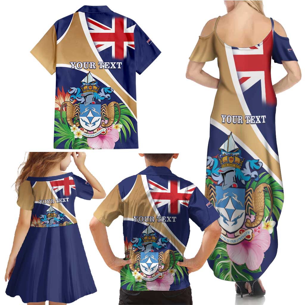 Personalized Tristan da Cunha Family Matching Summer Maxi Dress and Hawaiian Shirt Coat Of Arms - Flag Style