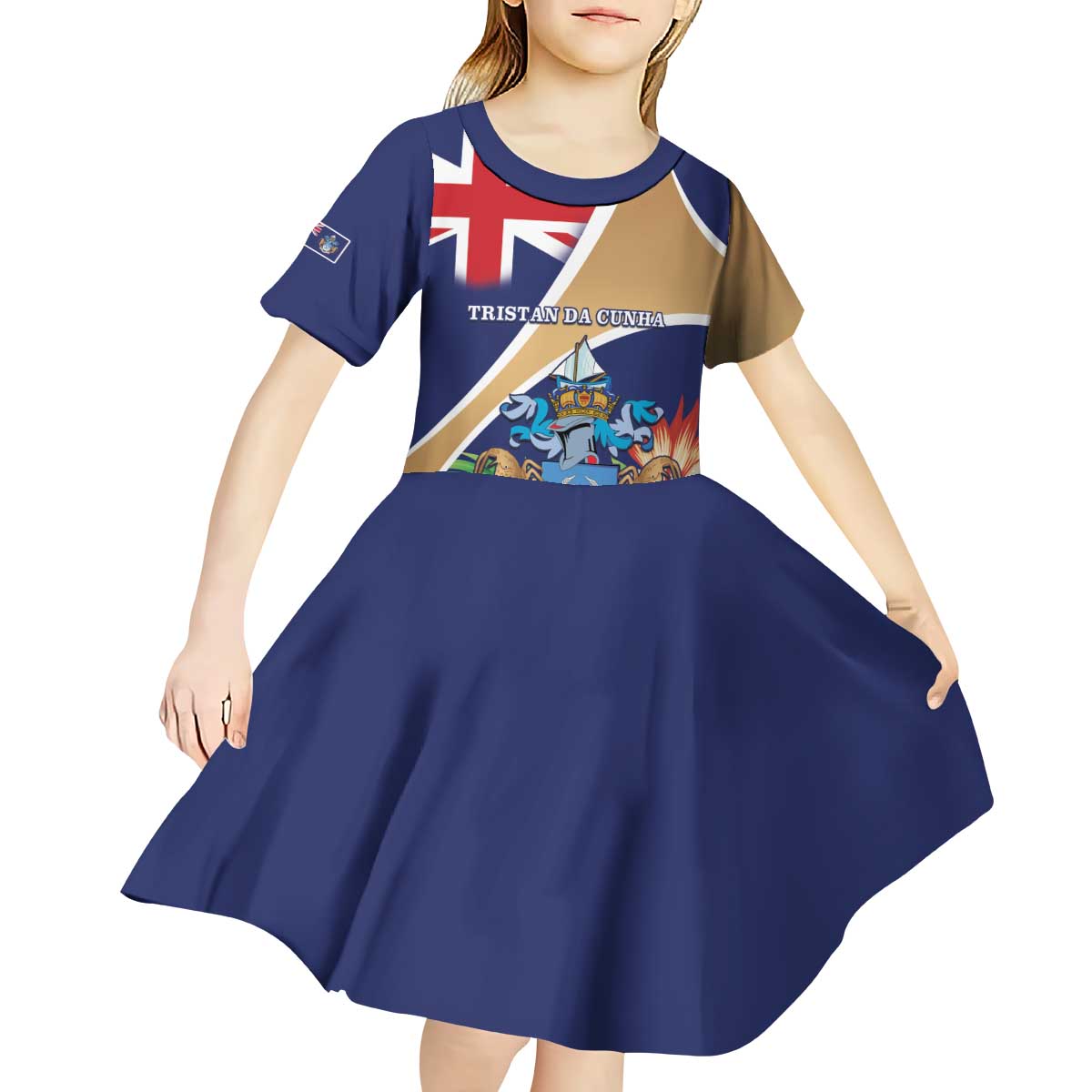 Personalized Tristan da Cunha Kid Short Sleeve Dress Coat Of Arms - Flag Style